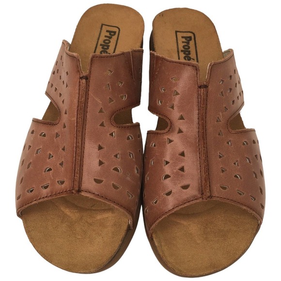 Propet Fionna Leather Cork Laser Cut Slides Sandal Womens Brown 7 - Picture 8 of 14